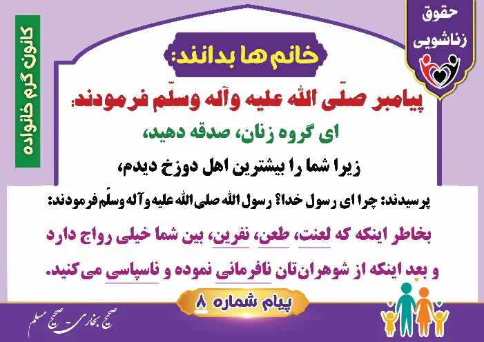 پوستر حقوق زناشویی خانم ها بدانند 8( توصیه به کثرت صدقه دادن برای زنان)